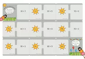 Vorschau - Unterrichtsreihen - Addition + Subtraktion im ZR bis 100, 14x Domino mit Selbstkontrolle, mit und ohne Zehnerübergänge, vielfach differenziert - Seite 1