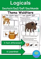 Vorschau - Arbeitsblätter - Tiere im Wald Leserätsel - Lesen, schneiden, kleben - DaZ/DaF, Deutsch, Sachunterricht - Deckblatt
