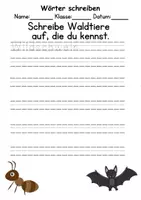 Vorschau - Arbeitsblätter - Tiere im Wald Wörter und Sätze schreiben und Silben DaZ/DaF, deutsch - Seite 1