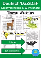 Vorschau - Mal- und Bastelvorlagen - Tiere im Wald Leseverstehen und Wortschatz - DaZ/DaF, Deutsch, Sachunterricht - Deckblatt