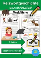 Vorschau - Unterrichtsreihen - Reizwortgeschichten Thema Tiere im Wald - DaZ/DaF, Deutsch (Geschichten schreiben) - Deckblatt