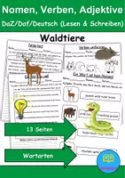 Vorschau - Lehrpläne/Lehrermaterial - Tiere im Wald: Nomen, Verben, Adjektive - 13 Arbeitsblätter zu Wortarten - Deckblatt