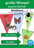 Vorschau - Spiele - Große Wimpel Tiere im Wald - Für Girlande oder Kette (Deko) - DaZ/DaF, Deutsch (Wortschatz) - Deckblatt