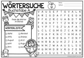 Vista previa - Hojas de trabajo - Wörtersuche / Suchsel (Alphabet) | Alemán - página 1