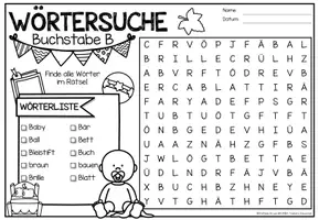 Vista previa - Hojas de trabajo - Gratis: Wörtersuche / Suchsel (Alphabet) Buchstabe B | Alemán - página 1