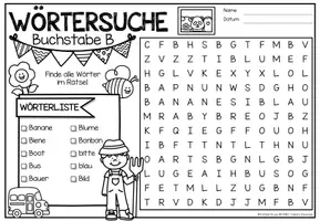 Vista previa - Hojas de trabajo - Gratis: Wörtersuche / Suchsel (Alphabet) Buchstabe B | Alemán - página 3