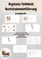 Vorschau - Präsentationen/Tafelbilder - Buchstabeneinführung- Digitales Tafelbild (Grundschrift) (N,W,R,T,P,D,K,H,B) - Deckblatt