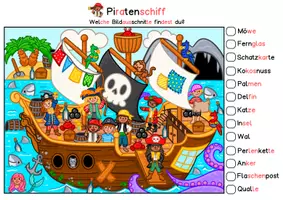 Vorschau - Arbeitsblätter - Wimmelbilder, Suchbilder differenziert zum Wortschatz Piraten, Kindergarten, Vorschule, Grundschule, DaZ - Seite 1