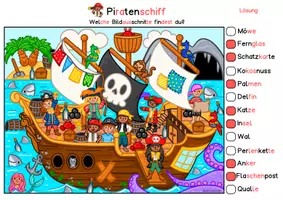 Vorschau - Arbeitsblätter - Wimmelbilder, Suchbilder differenziert zum Wortschatz Piraten, Kindergarten, Vorschule, Grundschule, DaZ - Seite 2