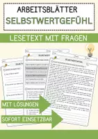 Vorschau - Arbeitsblätter - Selbstwertgefühl Arbeitsblätter mit Fragen + Lösungen Psychologie AB - Deckblatt