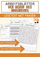 Vorschau - Arbeitsblätter - Der Beruf des Ingenieurs Arbeitsblätter mit Fragen Lesetraining mit Lösungen Lesetext - Deckblatt