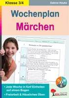 Vorschau - Arbeitsblätter - Wochenplan Märchen Klasse 3-4 | Bremer Stadtmusikanten, Dornröschen, Grimm, Lesekompetenz, Grammatik, Rechtschreibung, kreatives Schreiben | Deutsch Grundschule differenziert - Deckblatt