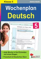 Vorschau - Arbeitsblätter - Wochenplan Deutsch Klasse 5 | Lesen, Schreiben, Rechtschreibung, Grammatik | 39 Wochenpläne für ein ganzes Schuljahr mit Lösungen - Deckblatt