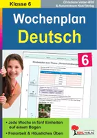 Vorschau - Arbeitsblätter - Wochenplan Deutsch Klasse 6 | Jede Woche übersichtlich auf einem Bogen | Lesen, Schreiben, Grammatik, Rechtschreibung | mit Lösungen - Deckblatt
