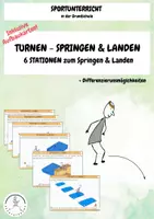 Vorschau - Stationenlernen - SPRINGEN & LANDEN (Turnen) in der Grundschule - Stationskarten (Sportunterricht) - Deckblatt