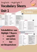 Vorschau - Arbeitsblätter - Vocabulary Sheets - Highlight 7 - Unit 1 - Deckblatt
