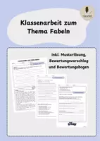 Vorschau - Klassenarbeiten - Klassenarbeit Fabeln erschließen (inkl. Musterlösung, Bewertungsvorschlag und Bewertungsbogen) - Deckblatt