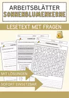 Vorschau - Arbeitsblätter - Sonnenblumenkerne Arbeitsblätter mit Fragen + Lösungen Leseverstehen und Wortschatz - Deckblatt