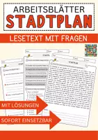 Vorschau - Arbeitsblätter - Stadtplan Arbeitsblätter mit Fragen + Lösungen Leseverstehen und Wortschatz - Deckblatt
