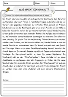 Vorschau - Arbeitsblätter - Was macht ein Anwalt Arbeitsblätter mit Fragen + Lösungen Leseverstehen und Wortschatz - Seite 1
