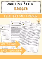 Vorschau - Arbeitsblätter - Bagger Arbeitsblätter mit Fragen + Lösungen AB - Deckblatt