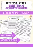 Vorschau - Arbeitsblätter - Biometrische Authentifizierung Arbeitsblätter mit Fragen + Lösungen AB - Deckblatt