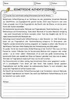 Vorschau - Arbeitsblätter - Biometrische Authentifizierung Arbeitsblätter mit Fragen + Lösungen AB - Seite 1