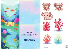 Vorschau - Mal- und Bastelvorlagen - Axolotl 3D Karte - prickelnde Brause - Schulstart - Seite 3