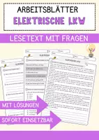 Vorschau - Arbeitsblätter - Elektrische LKW Arbeitsblätter mit Fragen + Lösungen AB - Deckblatt