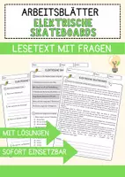 Vorschau - Arbeitsblätter - Elektrische Skateboards Arbeitsblätter mit Fragen + Lösungen AB - Deckblatt