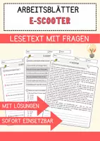 Vorschau - Arbeitsblätter - E-Scooter Arbeitsblätter mit Fragen + Lösungen AB - Deckblatt
