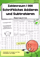 Vorschau - Arbeitsblätter - Schriftliche Addition & Subtraktion im Zahlenraum 1000 – Arbeitsblätter & Lösung | Klasse 3 - Deckblatt
