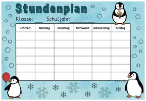Vorschau - Anderer Materialtyp - Stundenplan (editierbar) Klassentier "Pinguin" - Pinguinklasse - Seite 1