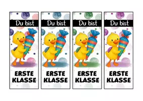 Vorschau - Mal- und Bastelvorlagen - Entenklasse Lesezeichen als Geschenk zur Einschulung - Seite 1