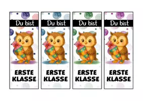 Vorschau - Mal- und Bastelvorlagen - Eulenklasse Lesezeichen als Geschenk zur Einschulung - Seite 1
