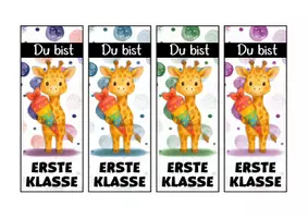 Vorschau - Mal- und Bastelvorlagen - Giraffenklasse Lesezeichen als Geschenk zur Einschulung - Seite 1