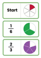 Vorschau - Spiele - Brüche Domino mit Kreismodelle spielerisch üben (5./6. Klasse) | Brüche lesen und zuordnen - Seite 1