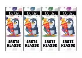 Vorschau - Mal- und Bastelvorlagen - Pinguinklasse Lesezeichen als Geschenk zur Einschulung - Seite 1