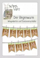 Vorschau - Stationenlernen - Der Regenwurm Klassenraumgestaltung: Wimpelkette und Stationenschilder - Deckblatt