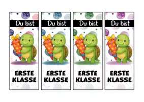 Vorschau - Mal- und Bastelvorlagen - Schildkrötenklasse Lesezeichen als Geschenk zur Einschulung - Seite 1