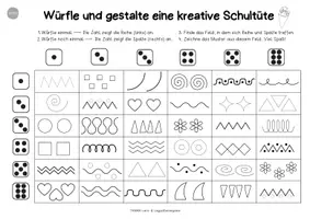 Vorschau - Mal- und Bastelvorlagen - Würfle deine Schultüte - Muster-Schultüten-würfeln - Würfelaktivität Herbst | Schulanfang | Schulstart | Klasse 1 | Kunstprojekt | Schultüte Vorlage | kreative Lückenfüller | Lückenfüller Kunst zwischendurch - Seite 2