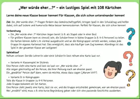 Vorschau - Spiele - MEGA lustiges Kennenlernspiel für höhere Klassen, die sich schon kennen! "WER WÜRDE EHER...?" Mit 108 Karten! - Seite 1