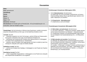 Vorschau - Stundenentwürfe - Unterrichtsskizze Experiment Licht und Schatten + Arbeitsblätter - Seite 1