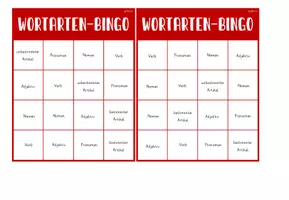 Vorschau - Spiele - Wortarten-Bingo (Nomen, Verben, Adjektive, Pronomen, bestimmter und unbestimmter Artikel) (Freiarbeit) - Seite 1