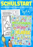 Vorschau - Mal- und Bastelvorlagen - Kooperatives Doodle Poster für den Schulstart zum Malen & Basteln - „Willkommen in der 3. Klasse" - Deckblatt