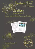 Vorschau - Unterrichtsreihen - Lesen und verstehen /Lesen und malen Zootiere - Deckblatt