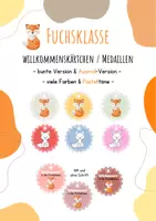 Vorschau - Mal- und Bastelvorlagen - Fuchsklasse Willkommensgruß Medaillen Einschulung pastell - Deckblatt