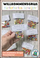 Vorschau - Mal- und Bastelvorlagen - Kunterbuntes Schuljahr - Grußkarten für Süßigkeitenbeutel zum Schulstart - Deckblatt