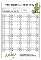 Vorschau - Arbeitsblätter - St Patrick's Day Word Search - Wörtersuche St Patrick's Day - Seite 1
