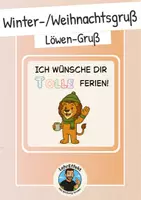 Vorschau - Mal- und Bastelvorlagen - Winter-/Weihnachts Feriengruß Löwen Klasse - Deckblatt